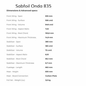 Especificaciones kit foil sabfoil Onda 835