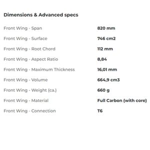 Ala frontal Sabfoil Razor Pro 825 specs