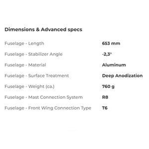 Fuselaje foil Sabfoil F653k dimensiones